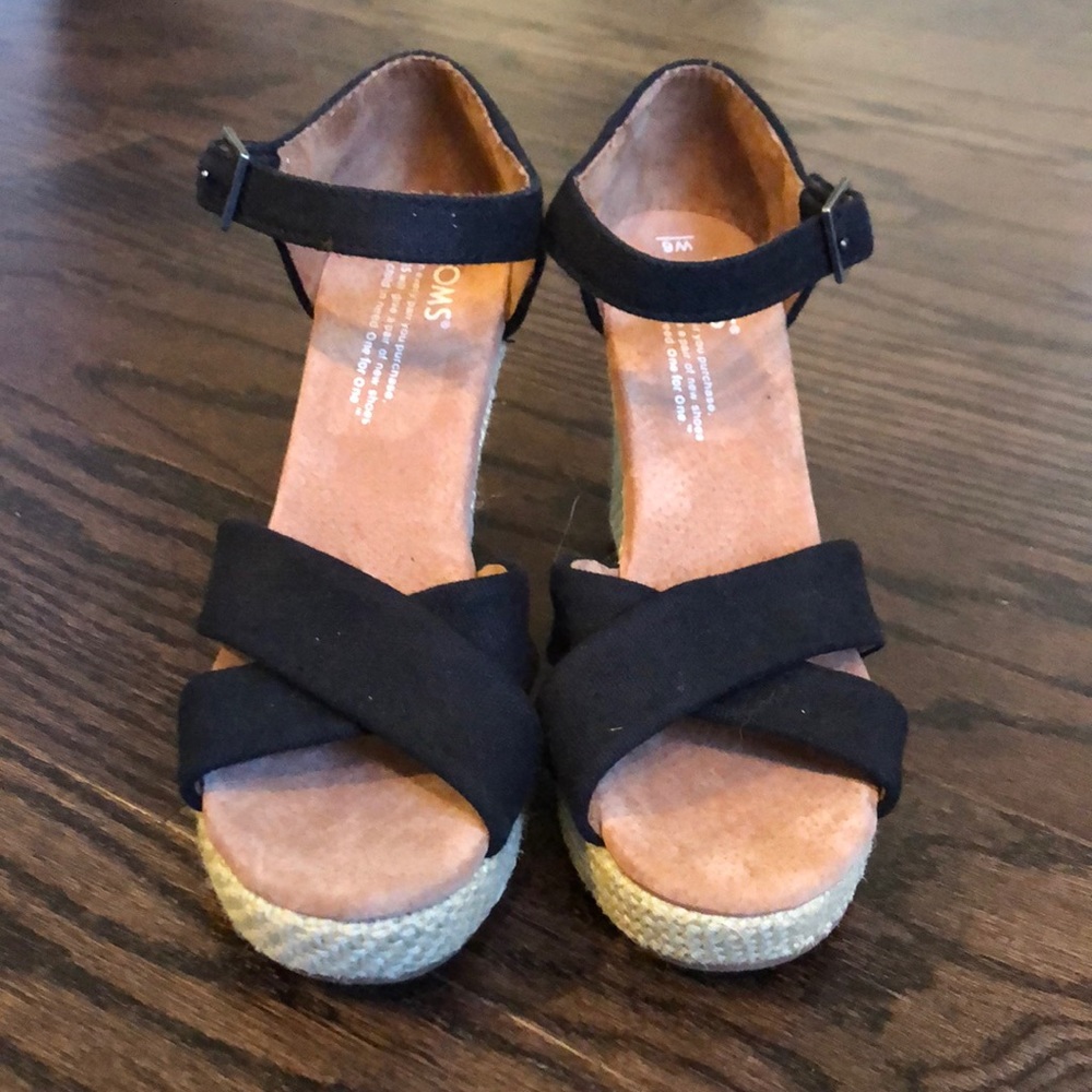 Toms black wedge heels